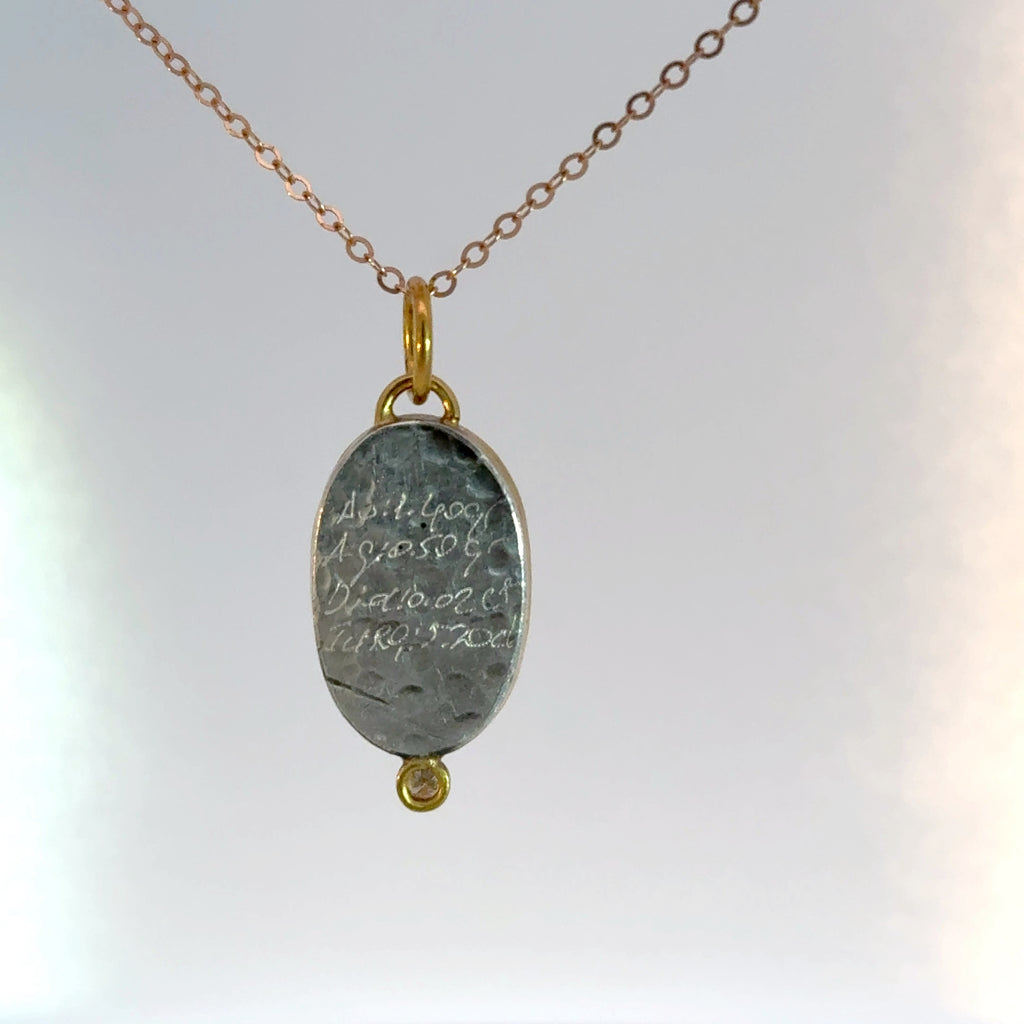 24K and sterling silver pendent carved inlaid turquoise