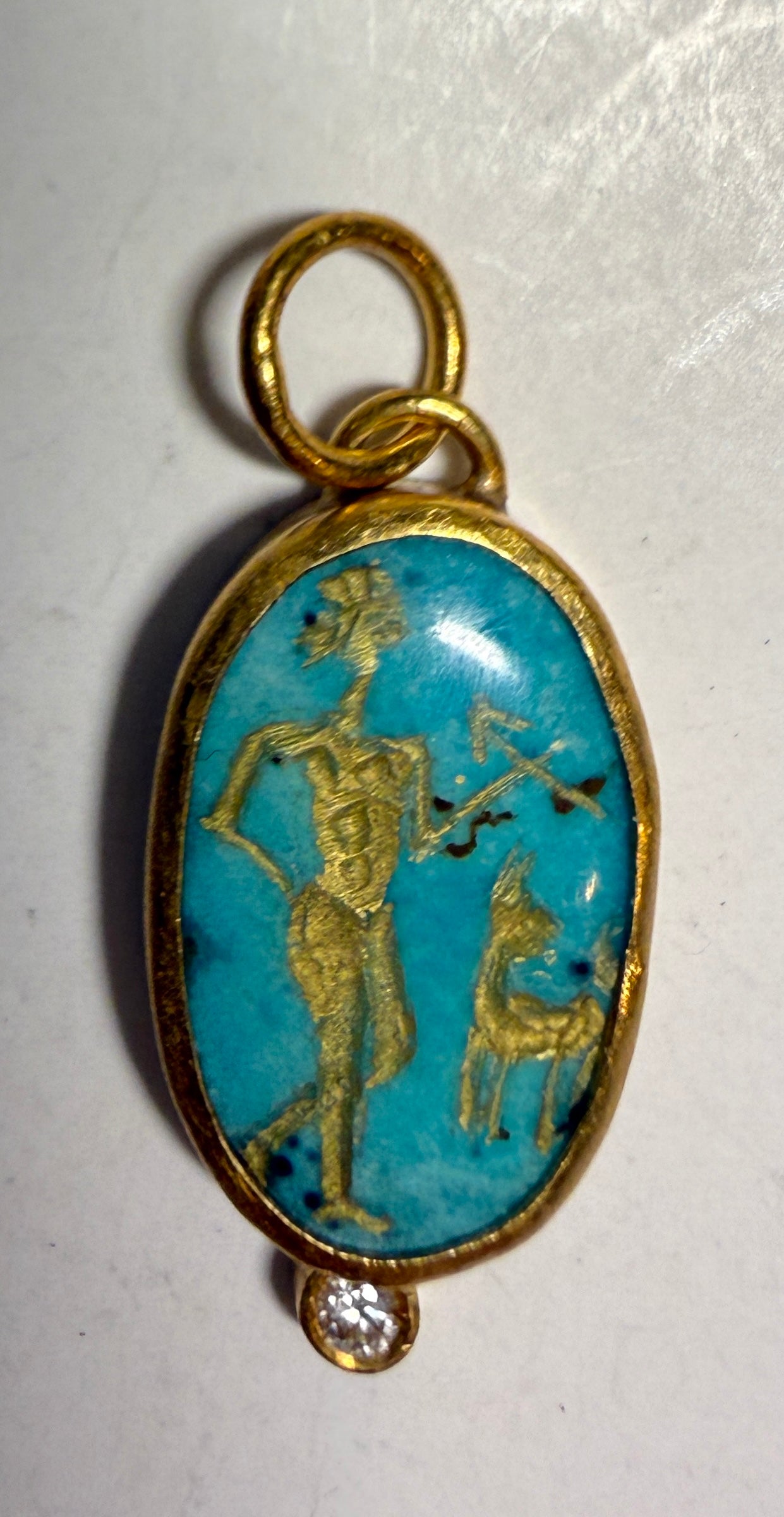 24K Gold Turquoise inlaid pendent with Sterling Backing