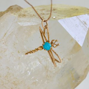 14K Rose Gold and Turquoise Dragonfly Pendant $540